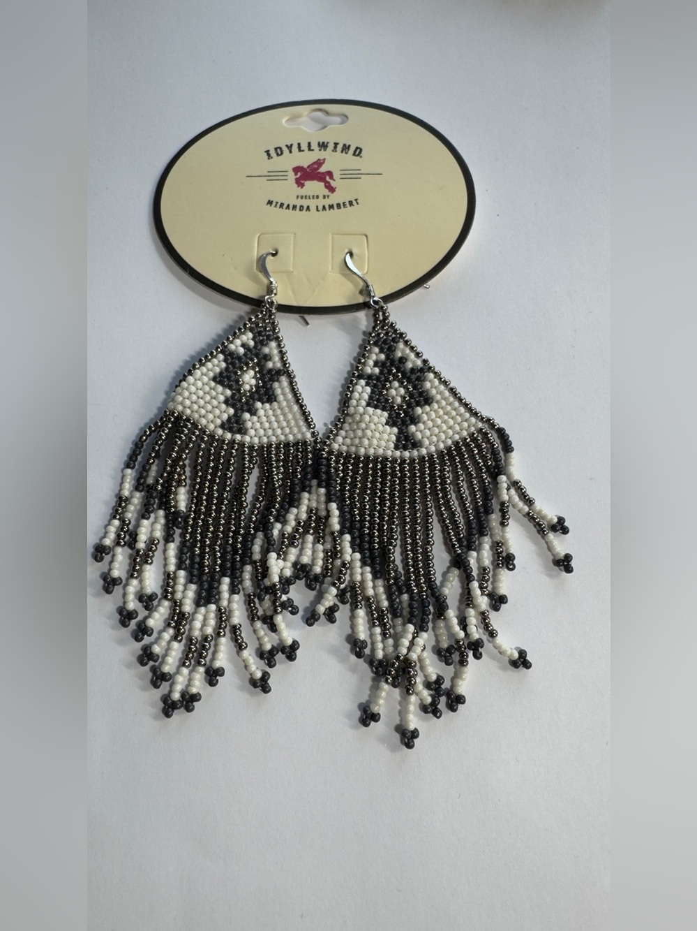 Idyllwind Black and White Beaded Fringe Statement Earrings
